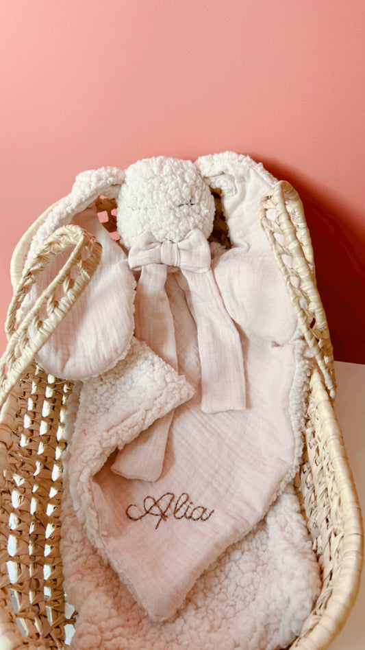 Doudou lapin lange en Sherpa ivoire - Nude