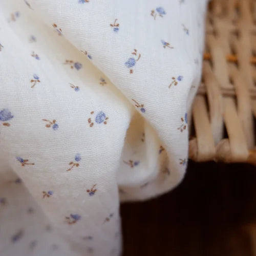 Doudou lapin lange en Fourrure taupe - FLEURS BLEUES - 50cm