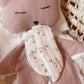 Doudou plat renard en fausse fourrure écru et gaze de coton uni certifié Oeko-tex