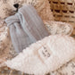 Doudou plat renard en Sherpa blanche et gaze de coton Écru fleuris