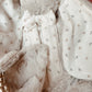 Doudou lapin lange / doudou couverture en fausse fourrure Taupe et en double gaze de coton Bio à Fleurs noisettes - L atelier Oz et fee