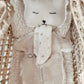 Doudou plat renard en fausse fourrure écru et gaze de coton uni certifié Oeko-tex