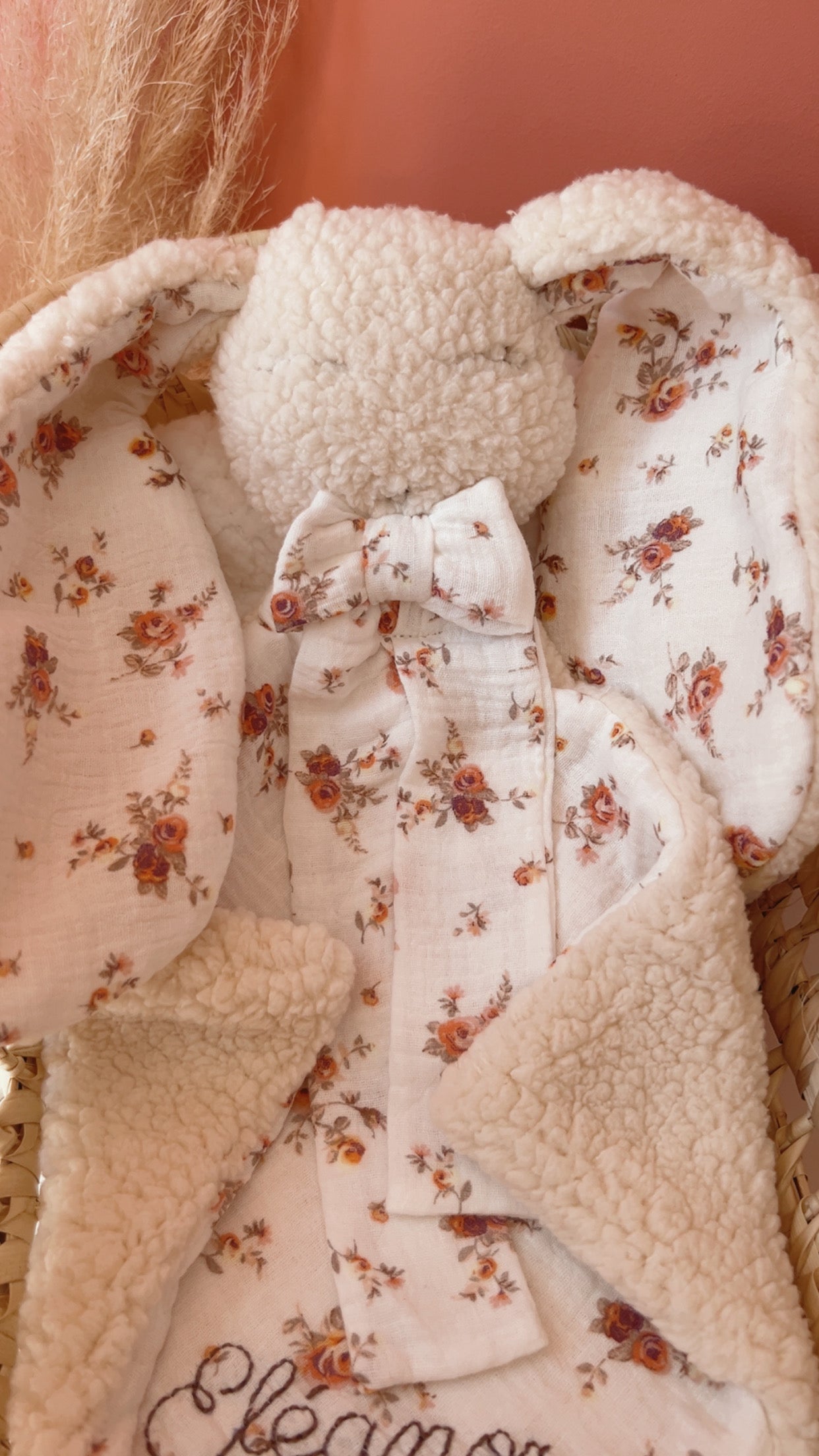 Doudou lapin lange 25cm, fourrures aux choix et gaze de coton Nina