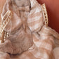 Doudou lapin lange en Fourrure taupe - Vichy Nude & beige