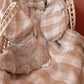 Doudou lapin lange en Fourrure taupe - Vichy Nude & beige