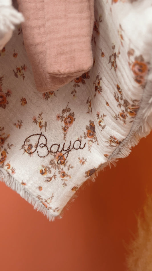 Doudou lapin lange 25cm, fourrures aux choix et gaze de coton Nina