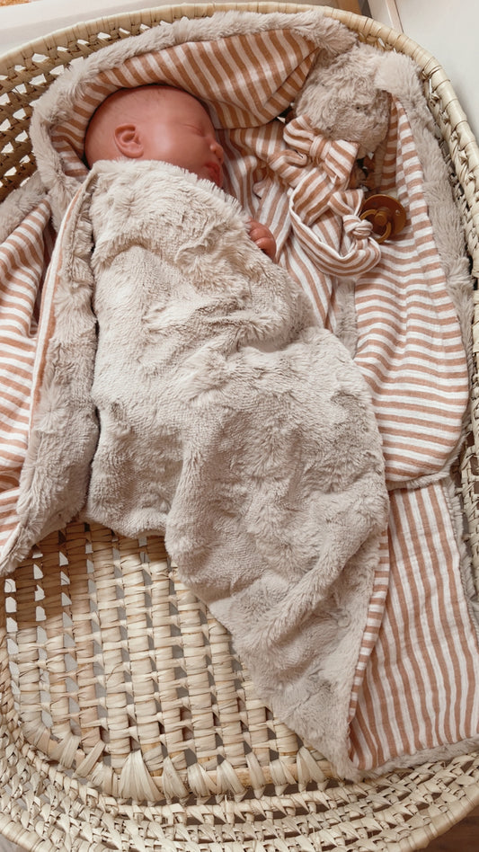 Doudou couverture lapin / Doudou lange XXL à Rayures nude