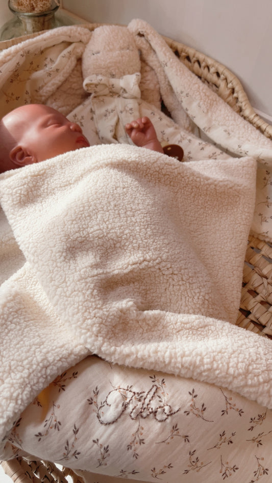 Doudou couverture lapin / Doudou lange XXL SIMONE et sherpa ivoire